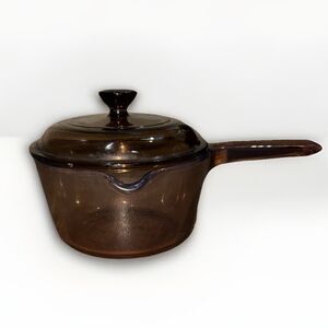 Vintage Vision Corning Pyrex Amber Glass Pot 1.5 Liter Sauce Pan with Lid USA